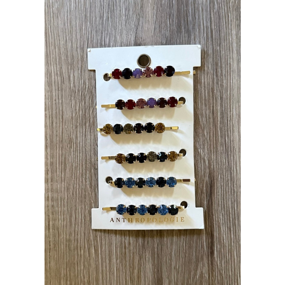 Anthropologie Gold Bobby Pin Set NWT MultiColored Gemstones - Picture 2 of 3